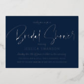 Invitation En Aluminium Fun Décontracté Script Navy Blue Fête des mariées (Recto)