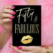 Invitation En Aluminium Fun Modern Black Fifty Fabulous Lips Birthday