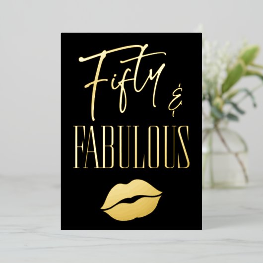 Invitation En Aluminium Fun Modern Black Fifty Fabulous Lips Birthday (Debout devant)