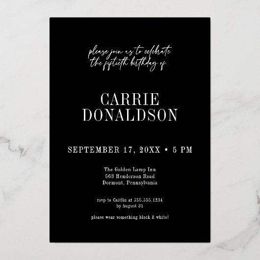 Invitation En Aluminium Fun Modern Black Fifty Fabulous Lips Birthday (Verso)