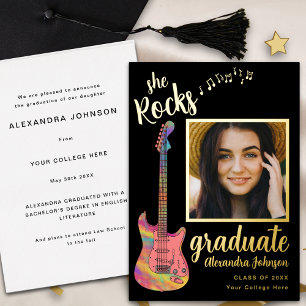 Invitation En Aluminium Fun Modern Graduate Photo Script noir et or