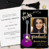Invitation En Aluminium Fun Modern Graduate Photo Script noir et or