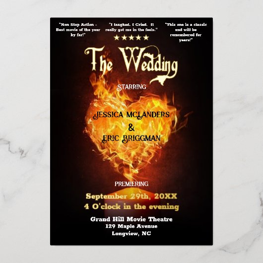 Invitation En Aluminium Fun Movie Theater Poster Thème Mariage (Recto)