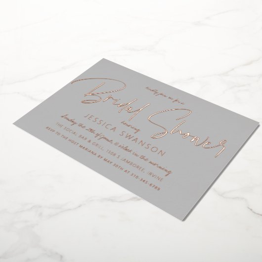 Invitation En Aluminium Fun Script Décontracté Gris Fête des mariées Rose (Rotation)