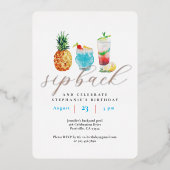 Invitation En Aluminium Fun Sip Back Cocktails Anniversaire Rose de fête O (Recto)