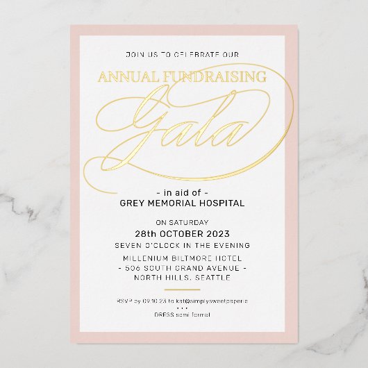 Invitation En Aluminium FUNDRAISING GALA élégant script événement rose vif (Recto)