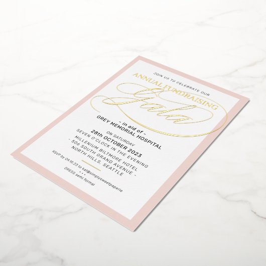 Invitation En Aluminium FUNDRAISING GALA élégant script événement rose vif (Rotation)