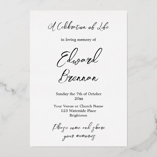 Invitation En Aluminium Funéraire Mémorial moderne Photo simple (Verso)