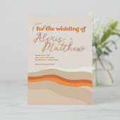 Invitation En Aluminium Funky Retro Orange Peach et Gold Desert Mariage (Debout devant)