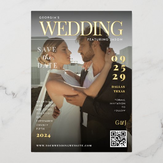 Invitation En Aluminium Funny Magazine Couverture sombre Photo Mariage uni (Recto)