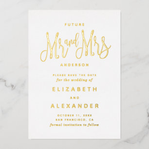 Invitation En Aluminium Futur, M. et Mme. Or élégant Enregistrer la date