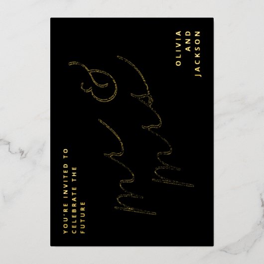 Invitation En Aluminium Futur M & Mme Script Photo Enregistrer la date (Recto)