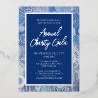Gala annuel Bleu Abstrait Aquarelle Argent Feuille
