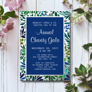 Invitation En Aluminium Gala annuel bleu aquarelle floral argent métallisé