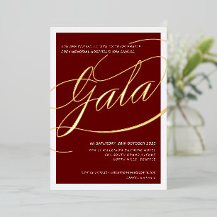Invitation En Aluminium GALÀ DE CHARITÉ calligraphie élégante bordeaux rou