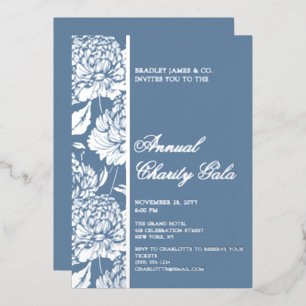 Invitation En Aluminium Gala de la soirée de charité botanique bleue éléga