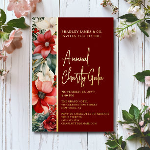 Invitation En Aluminium Gala de soirée de charité florale rouge vert éléga