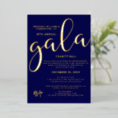 Invitation En Aluminium Gala Event Charity Fundraiser Elegant Blue Gold (Debout devant)