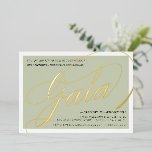 Invitation En Aluminium GALA FUNDRAISING élégant calligraphie vert sauge