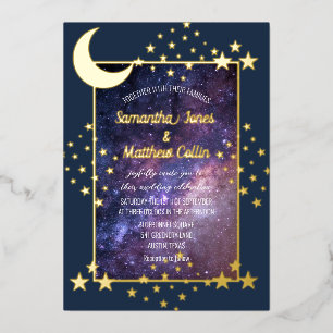 Invitation En Aluminium Galaxie céleste Cosmos Lune Ciel Noces Feuille d'o
