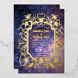 Invitation En Aluminium Galaxie céleste Cosmos Night Gold Foil Mariage