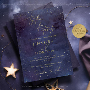 Invitation En Aluminium Galaxie d'or violet céleste étoiles nuit étoilée
