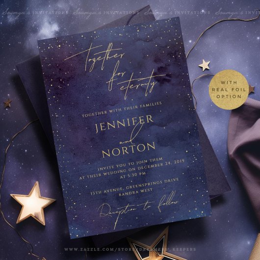 Invitation En Aluminium Galaxie d'or violet céleste étoiles nuit étoilée