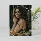 Invitation En Aluminium Galaxy Elegance Photo Black Gold Anniversaire (Debout devant)