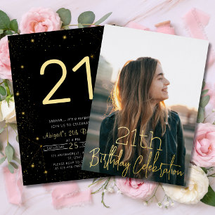 Invitation En Aluminium Galaxy Elegance Photo Black Gold Anniversaire