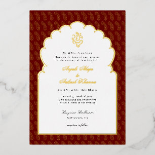 Invitation En Aluminium Ganesh élégant Mariage indien Rouge et Or I