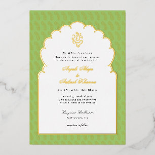 Invitation En Aluminium Ganesh élégant Mariage indien Vert menthe et or