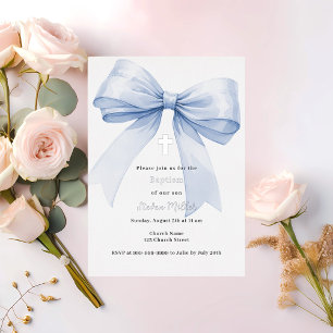 Invitation En Aluminium Garçon à l'arc bleu Baptême argent