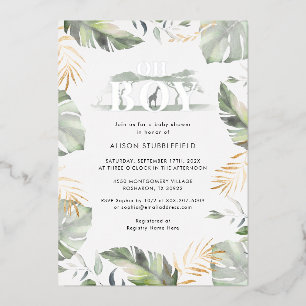 Invitation En Aluminium Garçon aquarelle Safari Baby Shower Argent