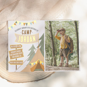 Invitation En Aluminium Garçon extérieur de camping brillant photo fête d'
