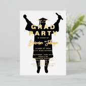 Invitation En Aluminium Garçon moderne Black Gold Graduation Party (Debout devant)