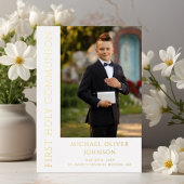 Invitation En Aluminium Garçon Photo moderne First Holy Communion Gold
