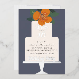 Invitation En Aluminium Gâteau Floral Anniversaire Or