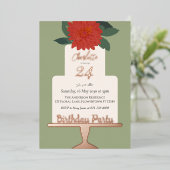 Invitation En Aluminium Gâteau floral moderne rouge Anniversaire (Debout devant)