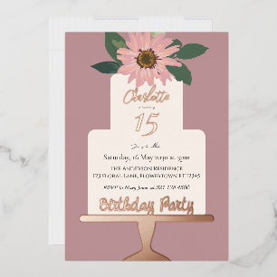 Invitation En Aluminium Gâteau Floral Rose Fête d'anniversaire Or Rose
