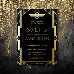 Invitation En Aluminium Gatsby Art Déco Black and Gold Sweet 16<br><div class="desc">Notre invitation à l'anniversaire de Gatsby Sweet 16 est le choix idéal pour une célébration chic et élégante. Inspiré par les fêtes somptueuses et le style cossu du Great Gatsby, cette invitation présente un design élégant et sophistiqué, avec d'élégants motifs dorés et un motif audacieux et géométrique. L'avant de l'invitation...</div>