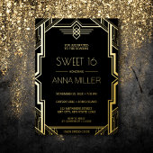 Invitation En Aluminium Gatsby Art Déco Black and Gold Sweet 16