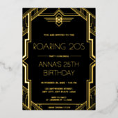 Invitation En Aluminium Gatsby Art Déco Fête d'anniversaire Noir et Or (Recto)