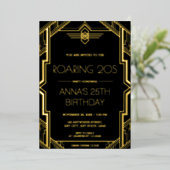 Invitation En Aluminium Gatsby Art Déco Fête d'anniversaire Noir et Or (Debout devant)