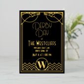 Invitation En Aluminium Gatsby Art Déco Horse Derby Party Noir (Debout devant)