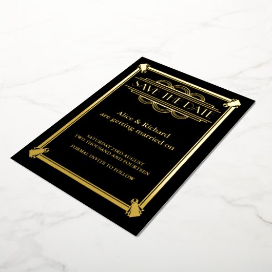 Invitation En Aluminium GATSBY ART DECO mariage ENREGISTRER LA DATE (Rotation)