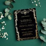Invitation En Aluminium Gatsby Art Déco Mariage noir et or<br><div class="desc">Notre Faire-part de mariage Art déco s'inspire du style somptueux et cossu du roman The Great Gatsby et du mouvement Art déco des années 1920. L'invitation présente un design élégant et sophistiqué, avec d'élégants motifs dorés et un motif audacieux et géométrique. L'avant de l'invitation est orné d'un superbe monogramme d'inspiration...</div>