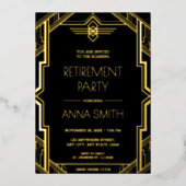 Invitation En Aluminium Gatsby Art Déco Parti de retraite Noir et Or Fo (Recto)