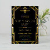 Invitation En Aluminium Gatsby Art Déco Soirée de Nouvel An Noir et Or (Debout devant)