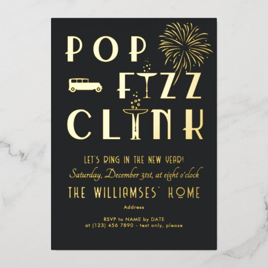Invitation En Aluminium Gatsby Pop Fizz Clink Art Déco Nouvel An Sove Part (Recto)