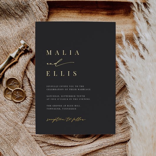 Invitation En Aluminium Gauche ultra minimale | Calligraphie Mariage